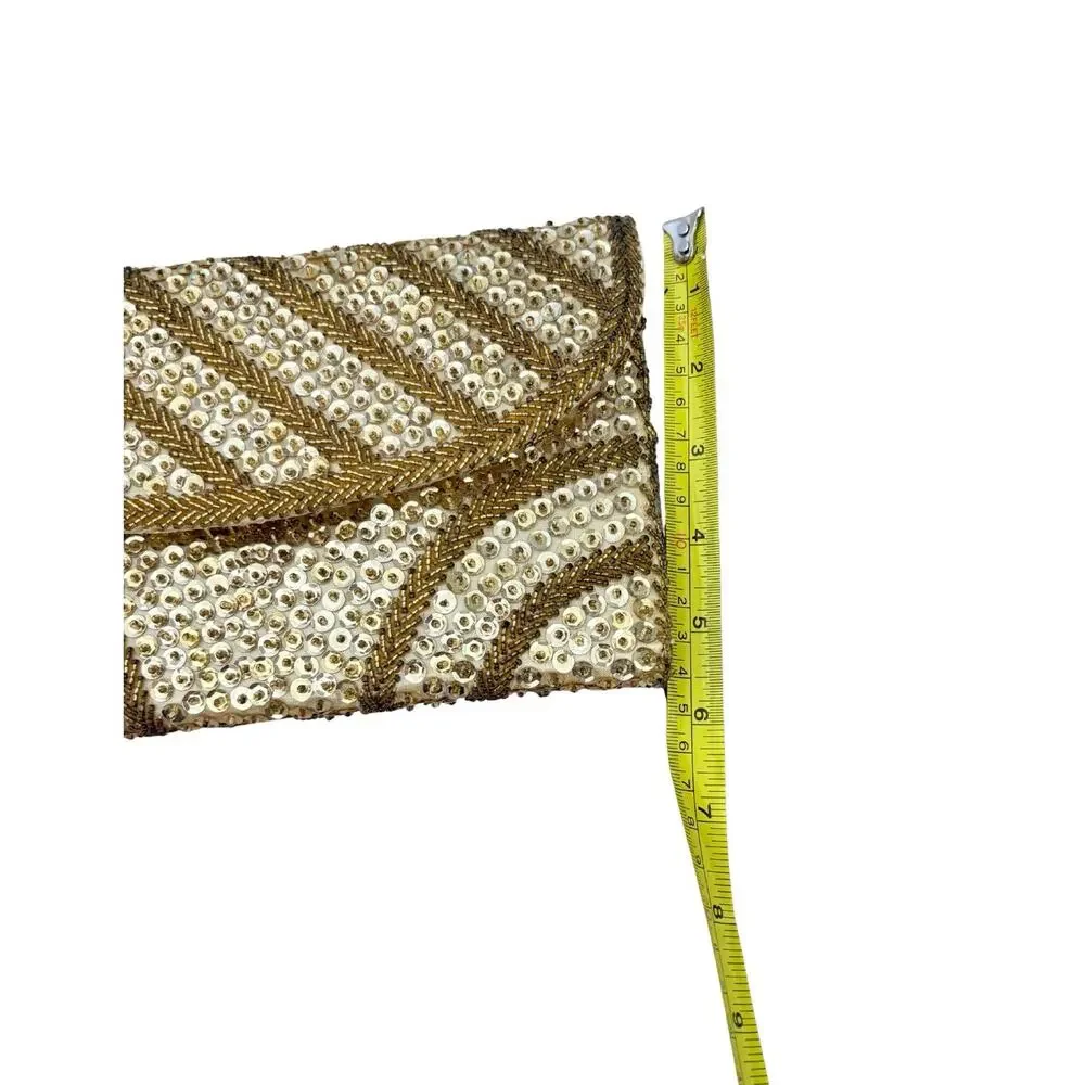 Vintage Magid Gold Sequin Beaded Evening Clutch Purse Art Deco Style